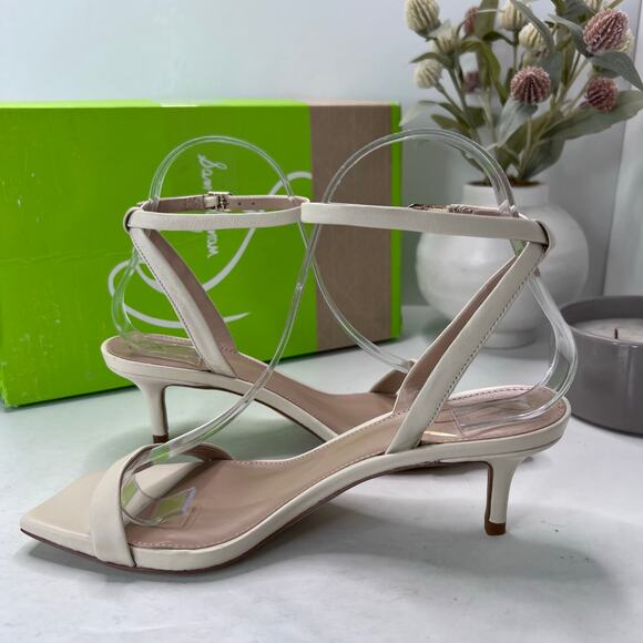 Sam Edelman Rayelle Leather Kitten Heel Sandals Cream Women 6.5M/EU37 Tried On - Picture 5 of 11
